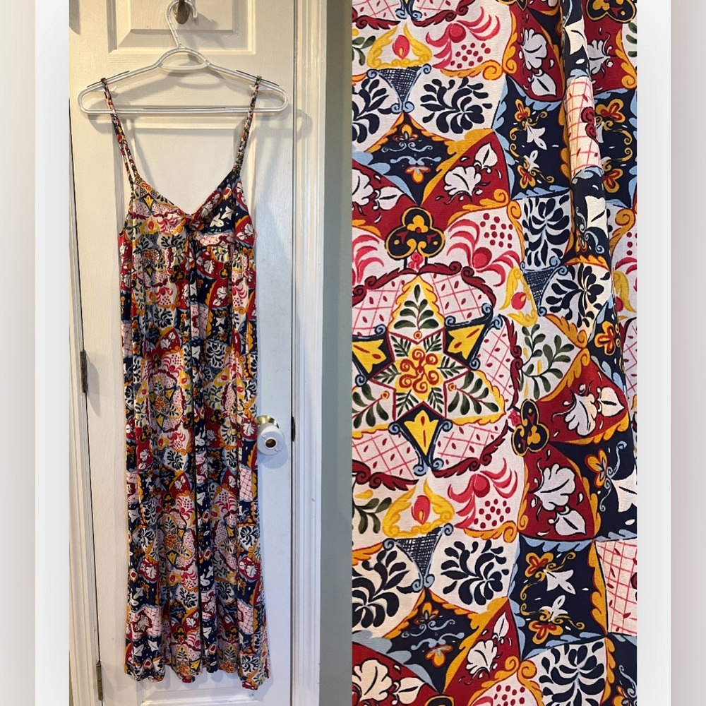 🎉 4 for 45 🎉 Nieves Lavi 100% Silk Braided straps Floral Multicolor Dress 4 b1